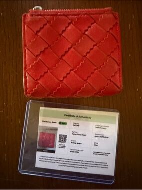Bottega Veneta Red Quilted Leather Trifold wallet Case